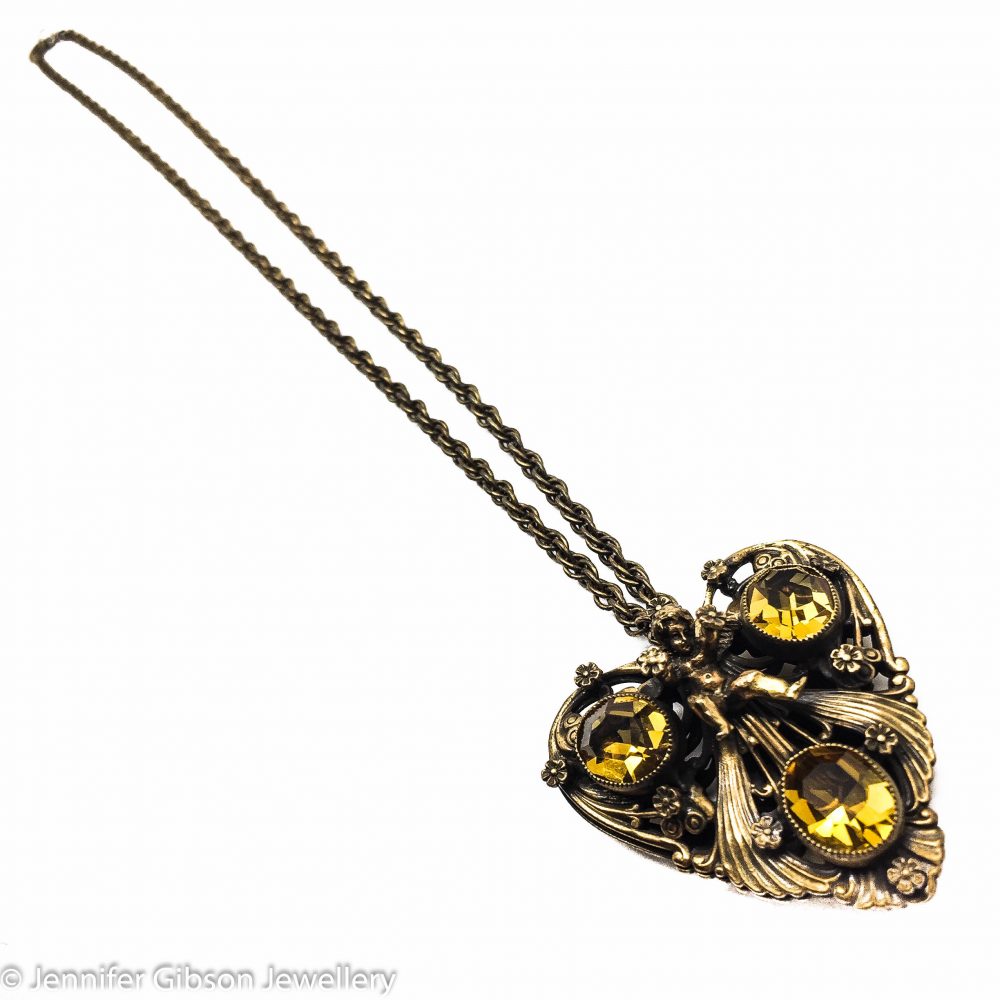 Vintage Joseff of Hollywood Necklace Heart Cherubs