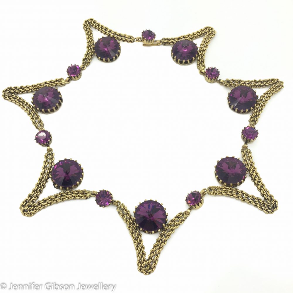 1950s Woven V Amethyst Crystal Collar