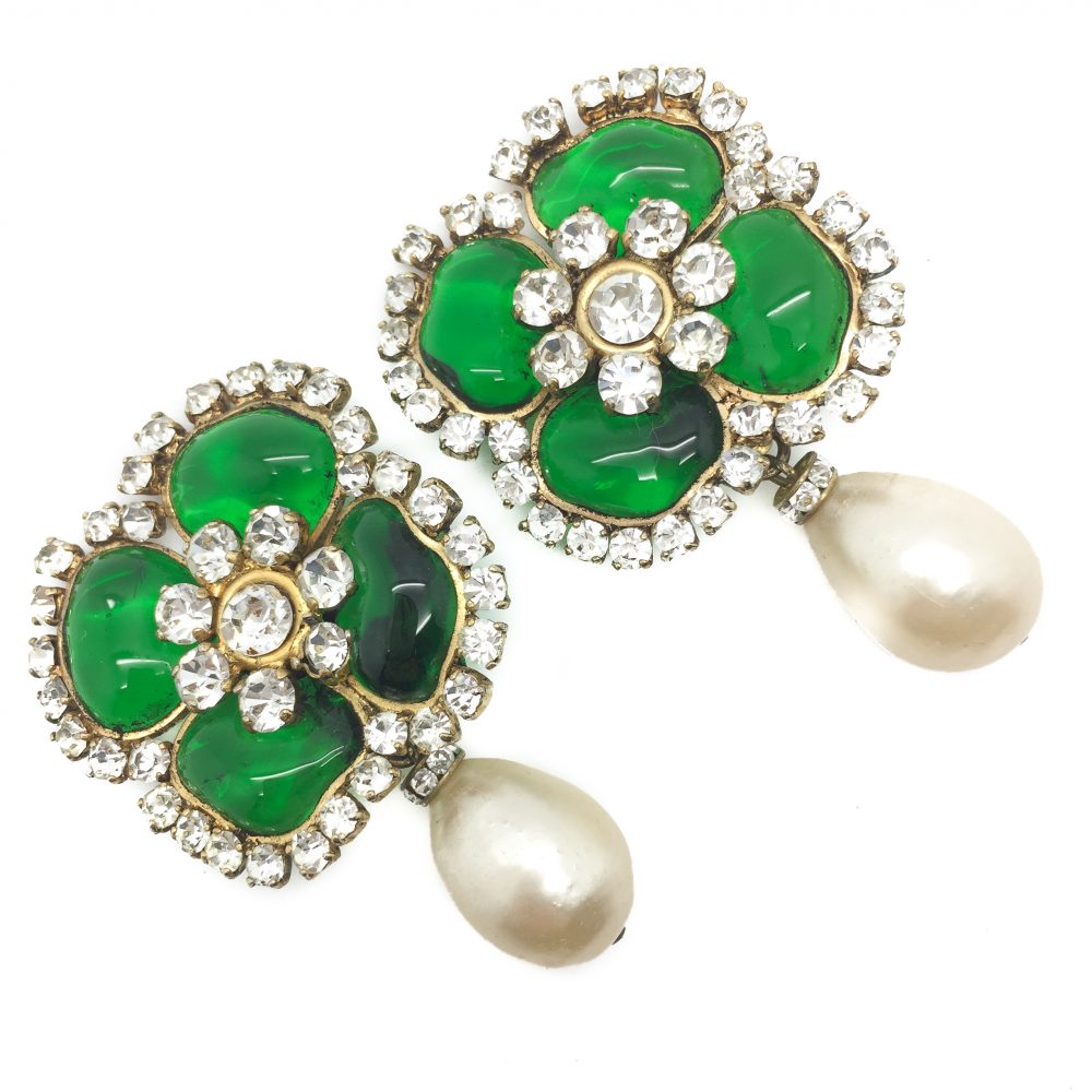 Chanel Gripoix Earrings Pate De Verre 1970s Vintage Costume Jewellery