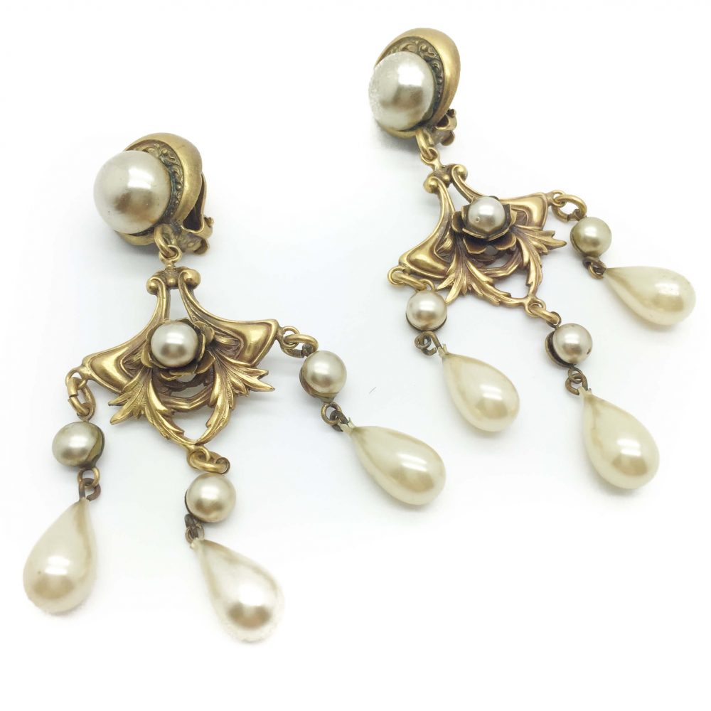 Joseff of Hollywood Pearl Cascade Clip Earrings 1940s