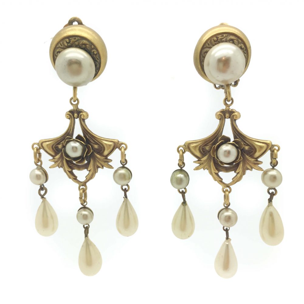 Joseff of Hollywood Pearl Cascade Clip Earrings 1940s