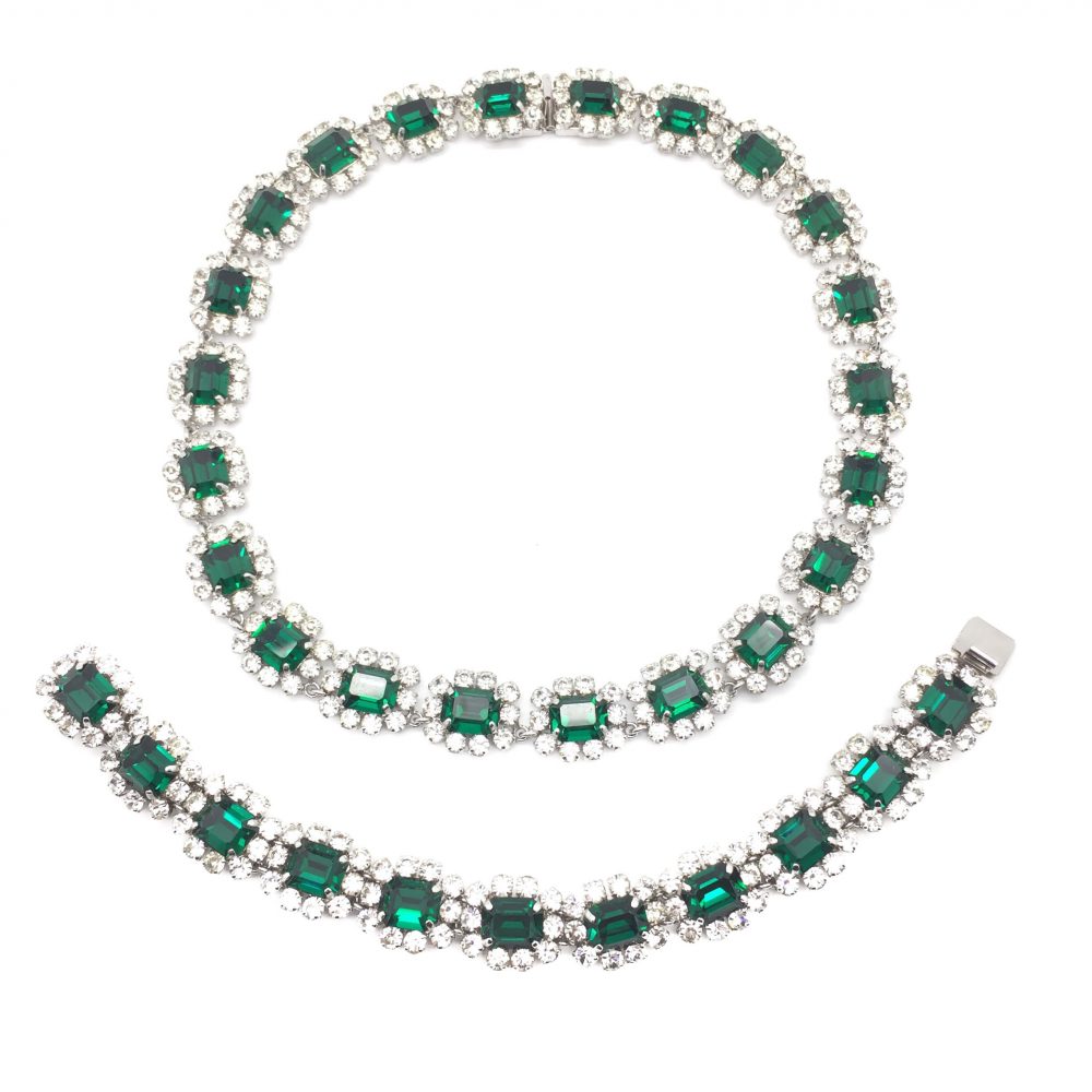 Vintage Christian Dior Demi Parure Faux Emerald and Diamond Mid 1960s