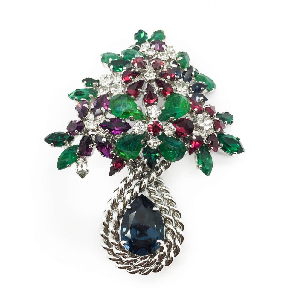 Vintage Dior Brooch 1960s Jewel Brooch Faux Ruby Sapphire Emerald