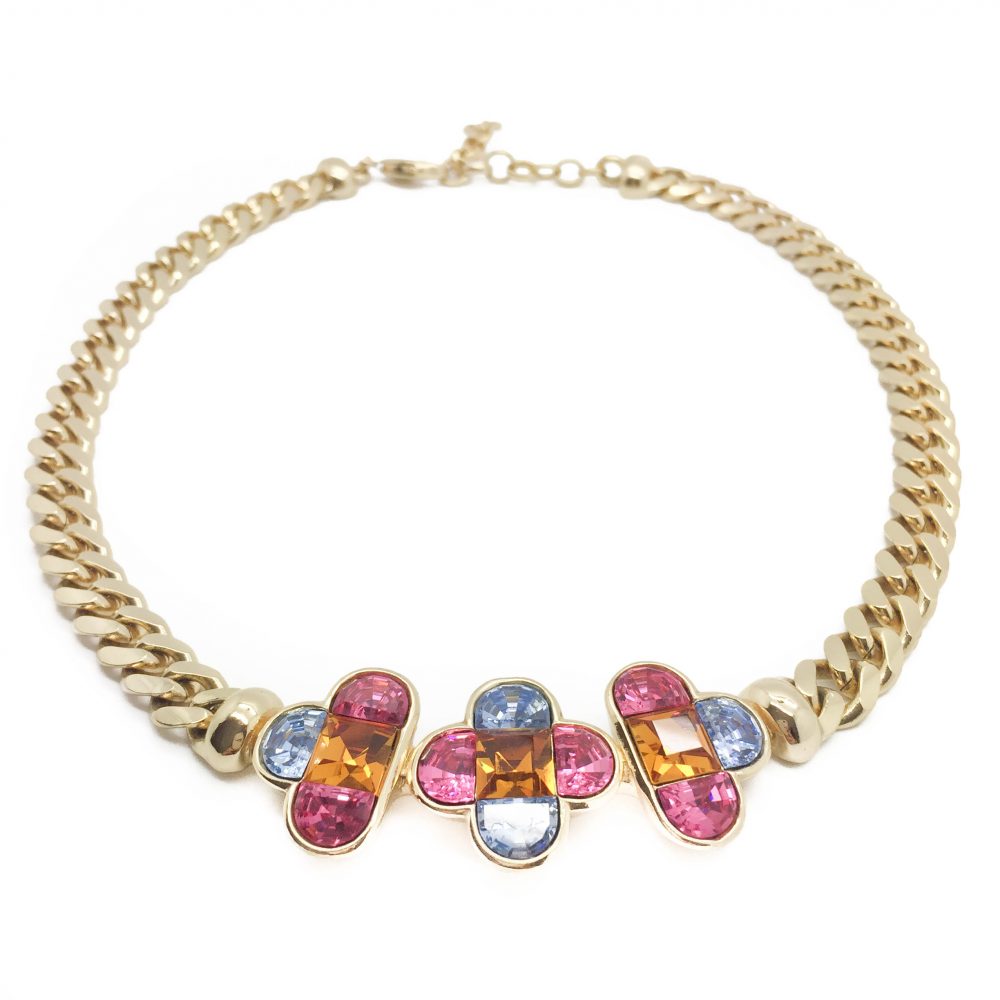 Christian Dior Necklace Blue Pink Orange Crystal