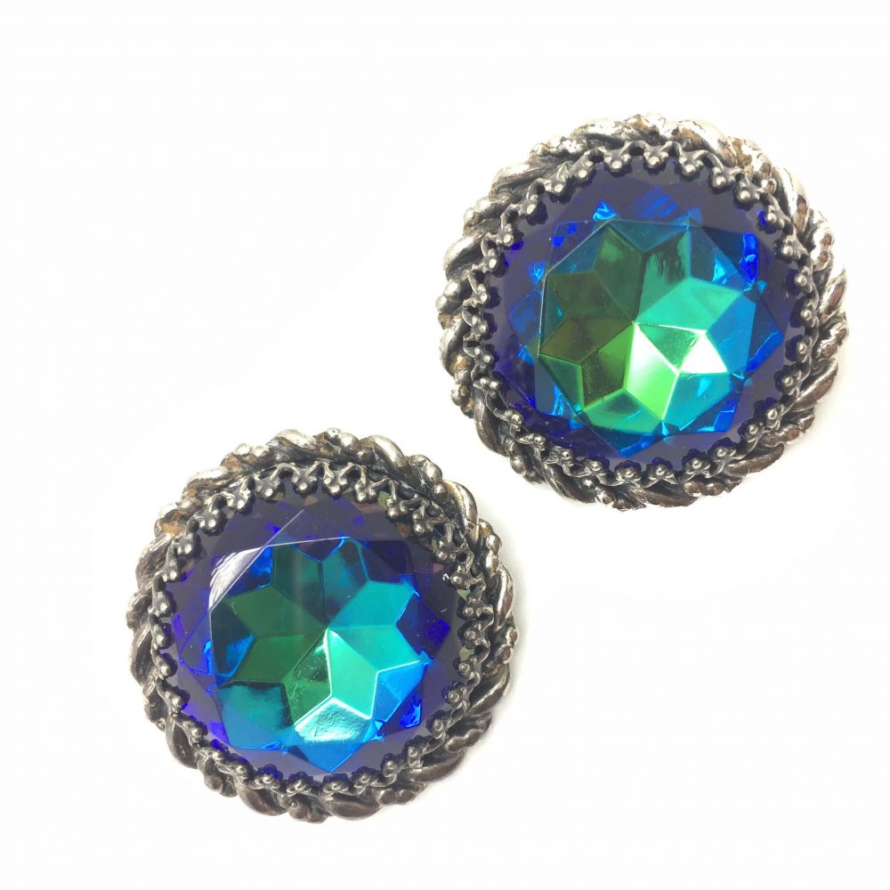 Schiaparelli Earrings Watermelon Peacock Hues Crystal 1950s