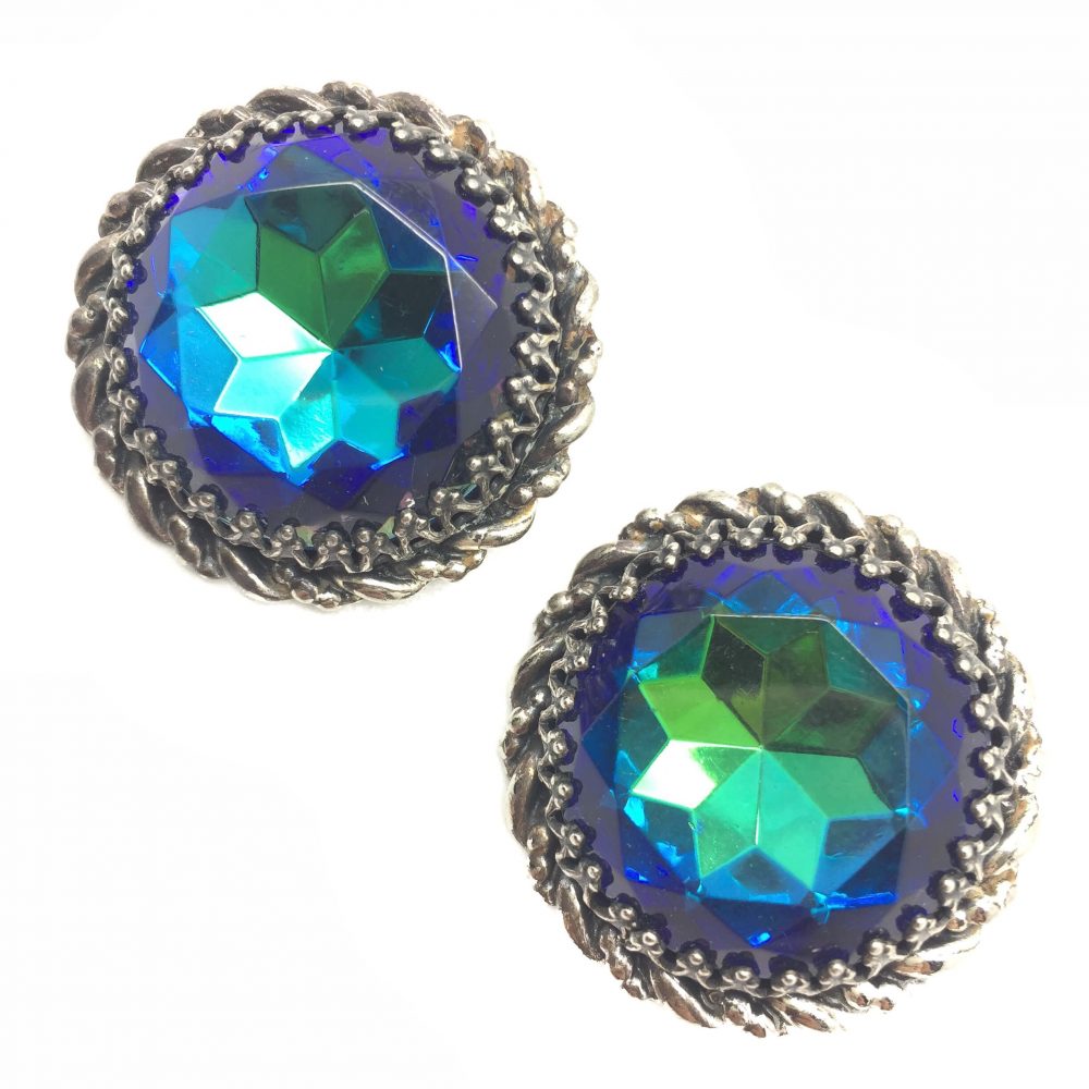 Schiaparelli Earrings Watermelon Peacock Hues Crystal 1950s