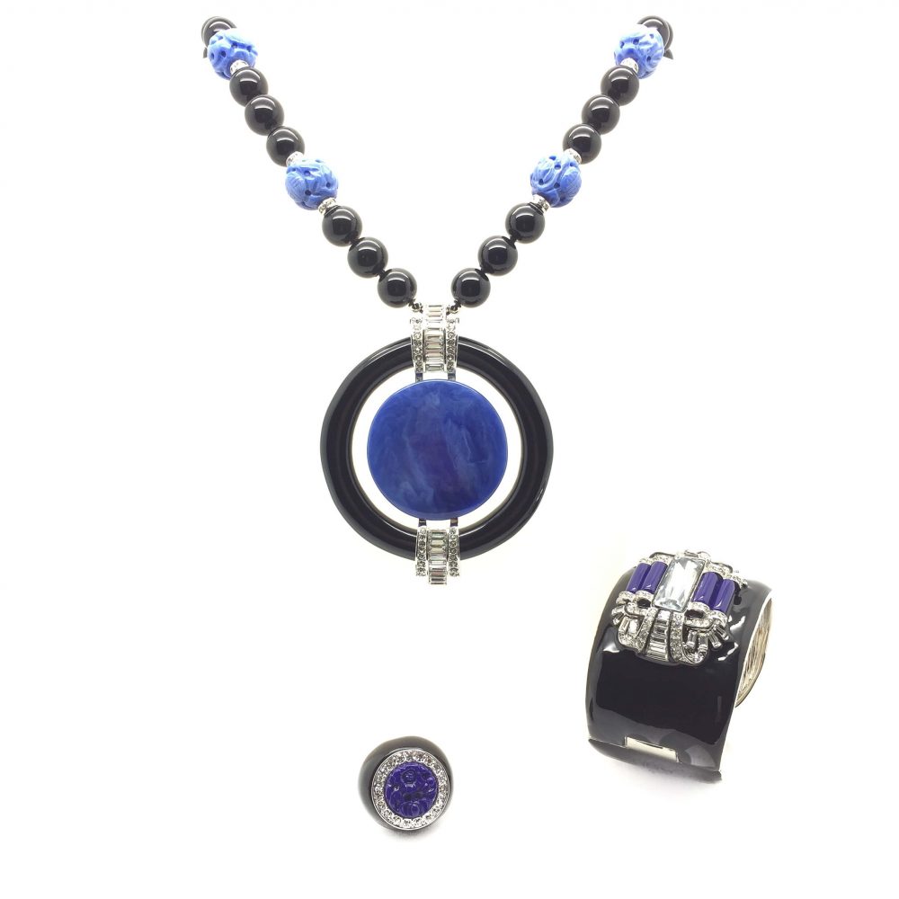 KJL Art Deco Suite Kenneth Jay Lane Vintage Costume Jewellery Necklace Ring Bracelet 1990s