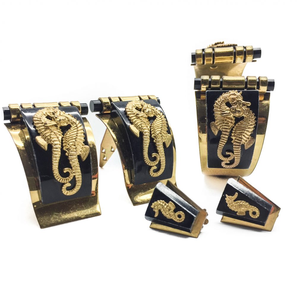 Vintage Costume Jewellery Art Deco, Jean Painleve, Set, Bracelet, Earrings, Brooches