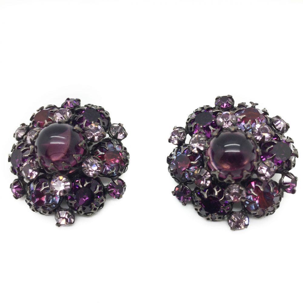 Purple Schreiner Earrings, Vintage, Vintage Earrings, Vintage Costume Jewellery