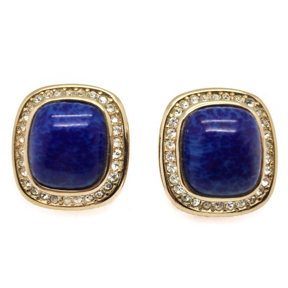 vintage dior earrings, dior earrings, vintage dior, christian dior, dior clip on earrings, blue dior earrings