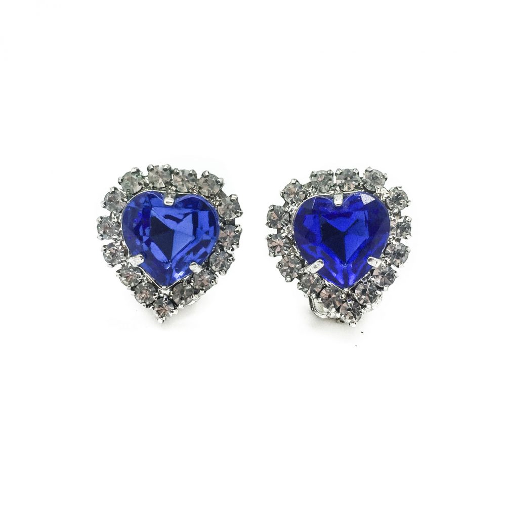 vintage heart earrings, vintage earrings, clip on earrings, statement earrings, valentines jewellery, sentimental jewellery, blue earrings, clip on earrings