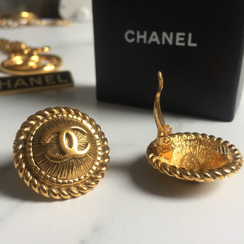 Vintage Chanel Logo Earrings