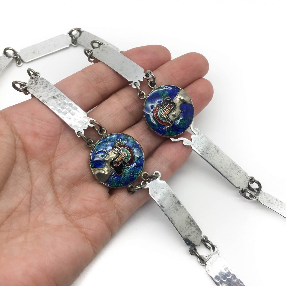 1920s Antique Egyptian Enamel Belt Necklace