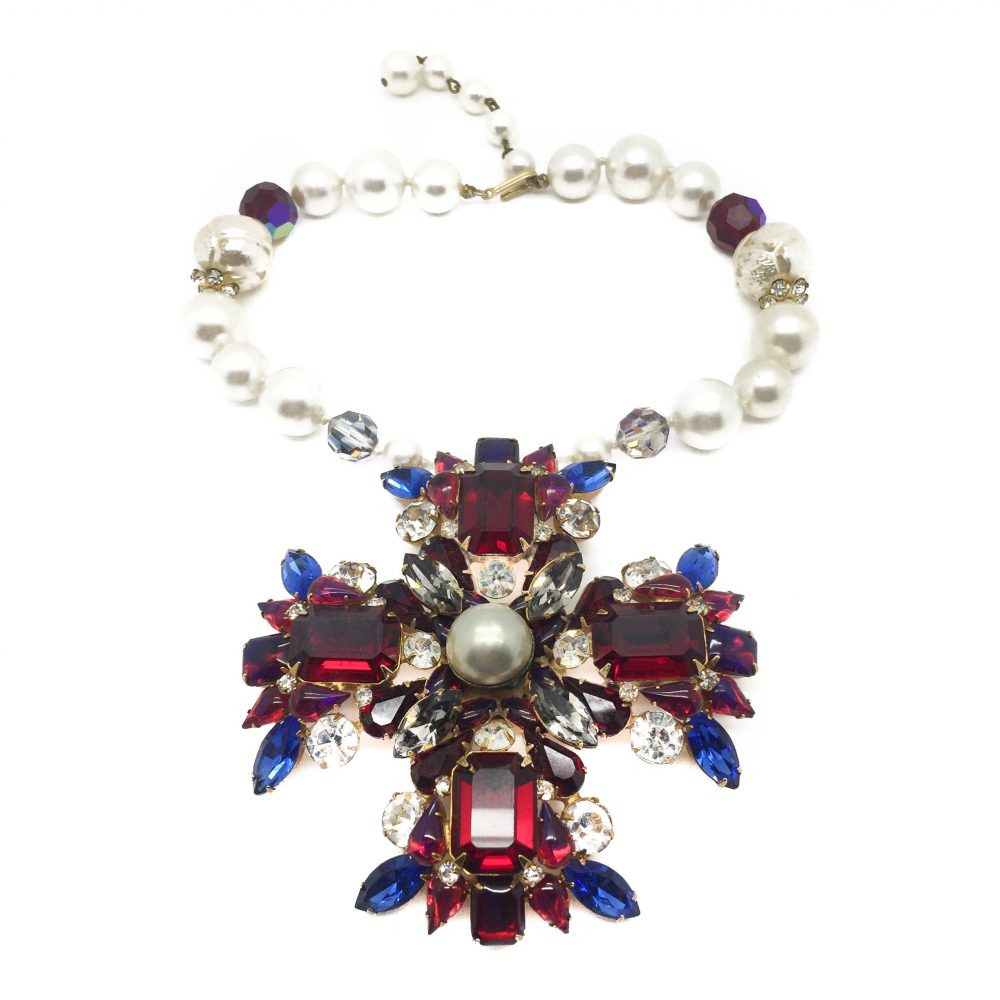 1950s VOGUE Jwlry Crystal Cross Necklace