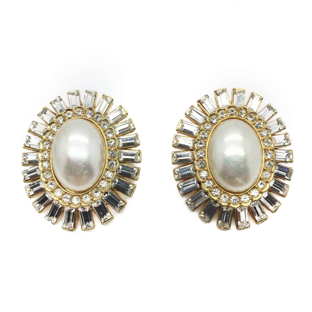 1980s SPHINX Pearl Crystal Earrings