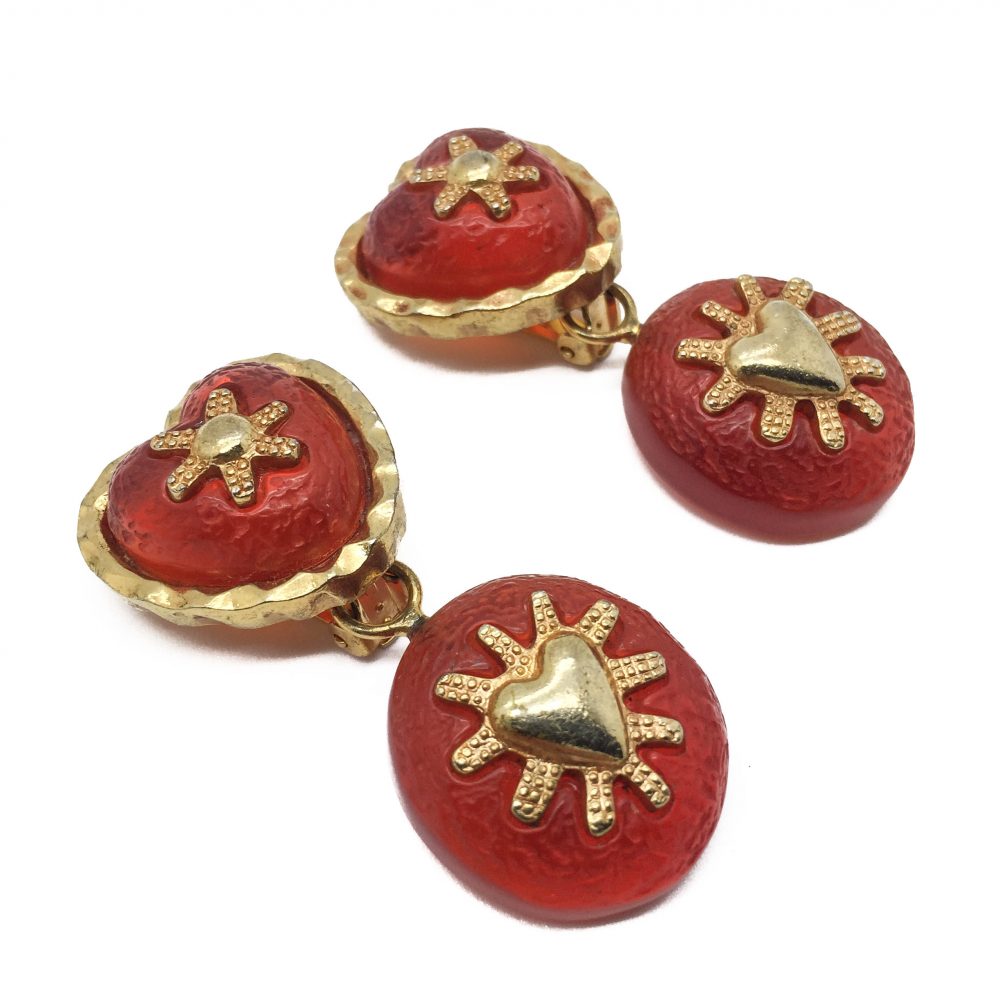 1990s Orange Heart Earrings