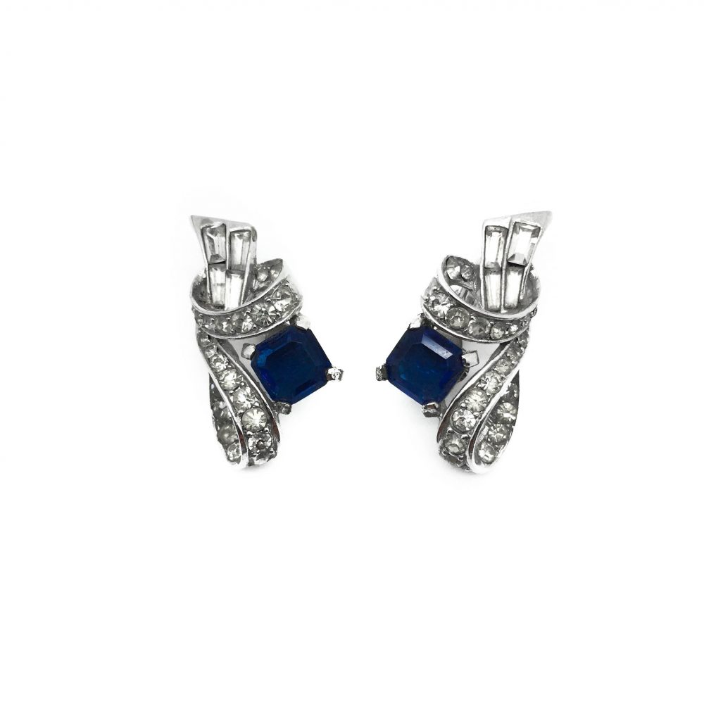 1940s Boucher Sapphire Deco Earrings