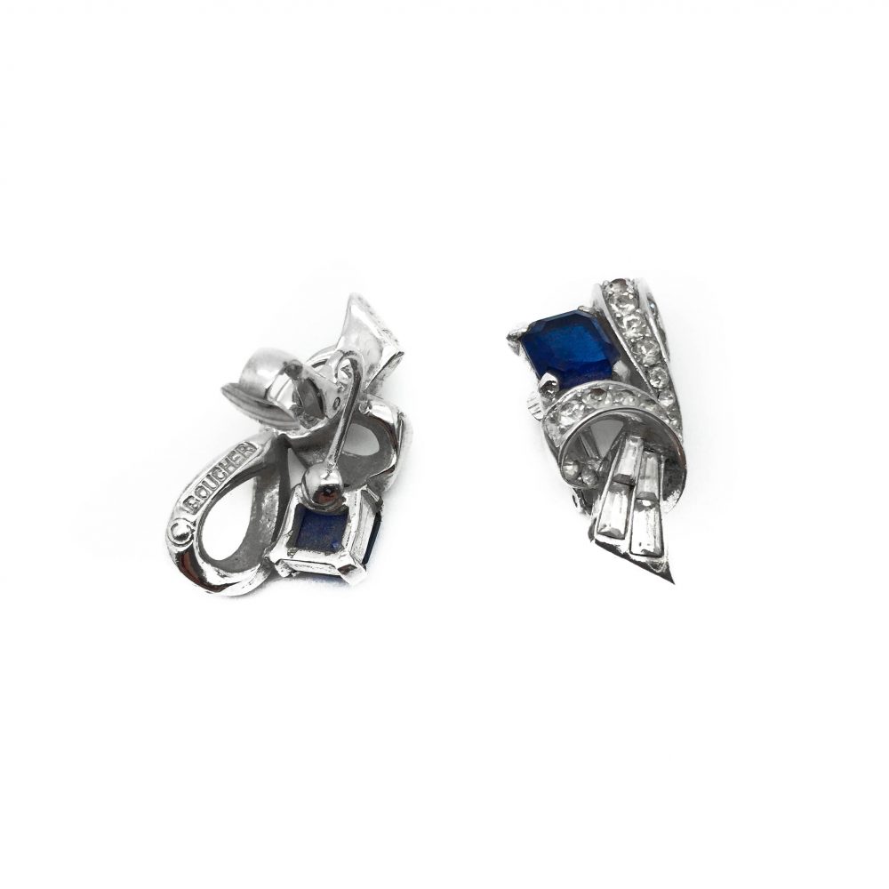 1940s Boucher Sapphire Deco Earrings