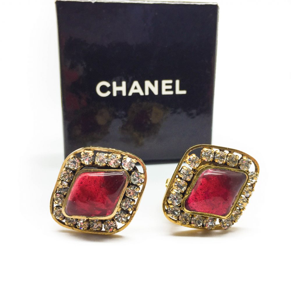 1970s Chanel Red Gripoix Earrings