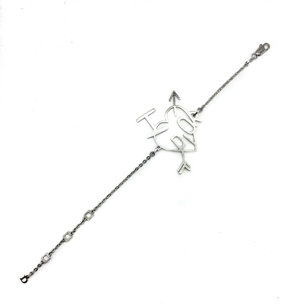 Vintage Dior Retro Silver Tone Love Heart Bracelet