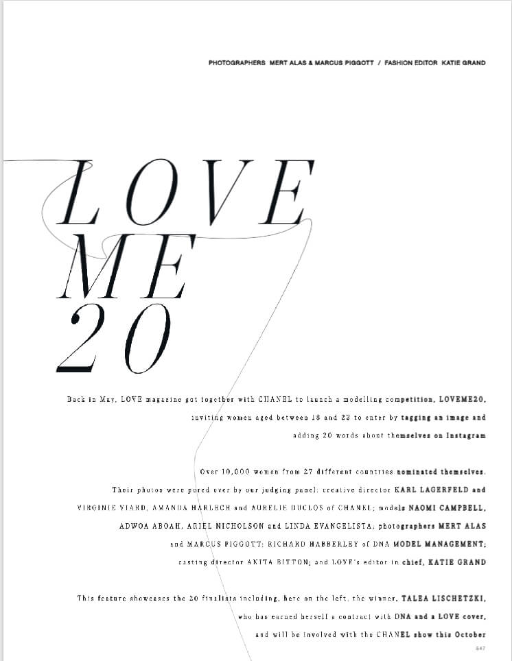 LOVE MAGAZINE | LOVE ME 20 MODEL COMPETITION WITH CHANEL | JENNIFER GIBSON JEWELLERY