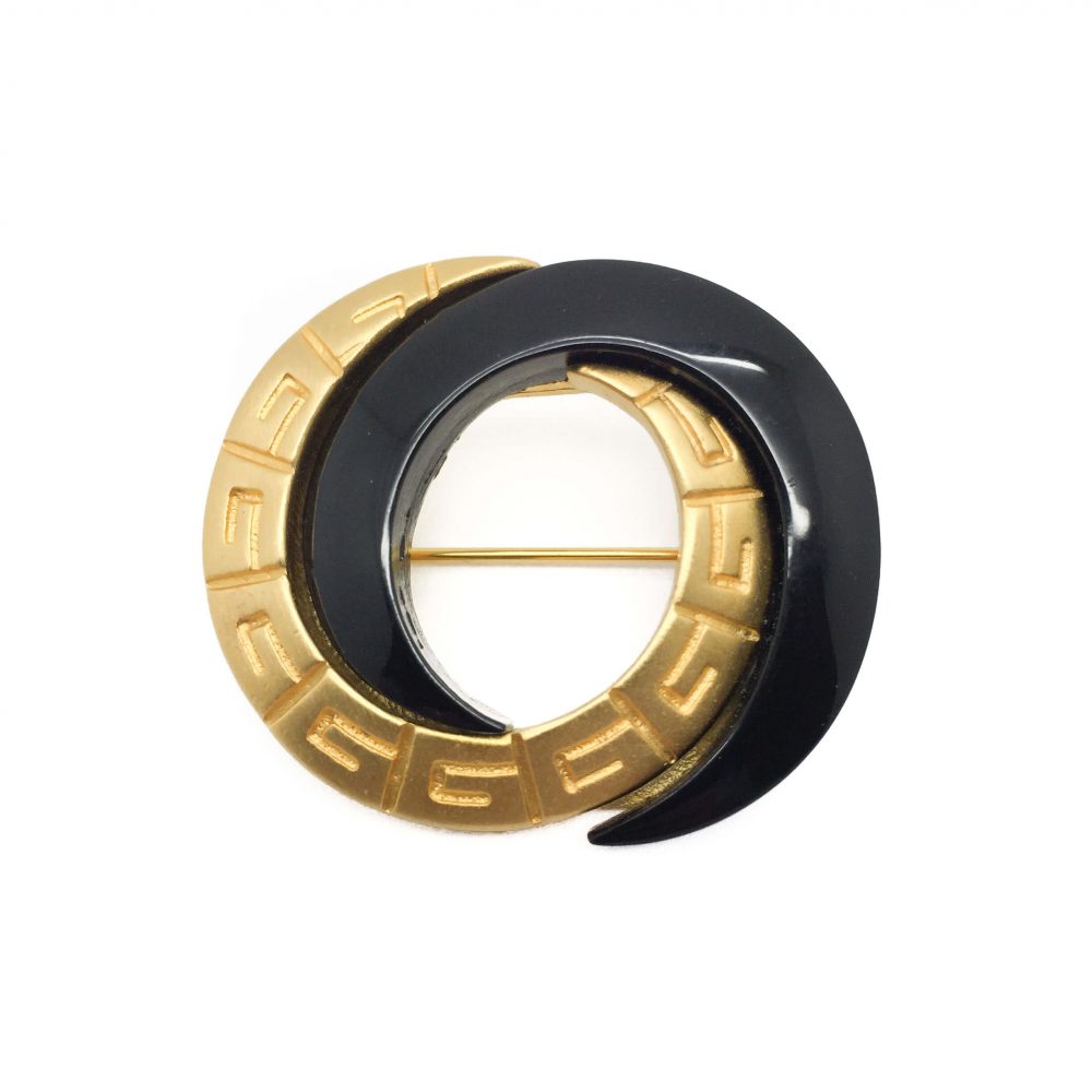 Vintage Givenchy Gilt & Black Logo Brooch