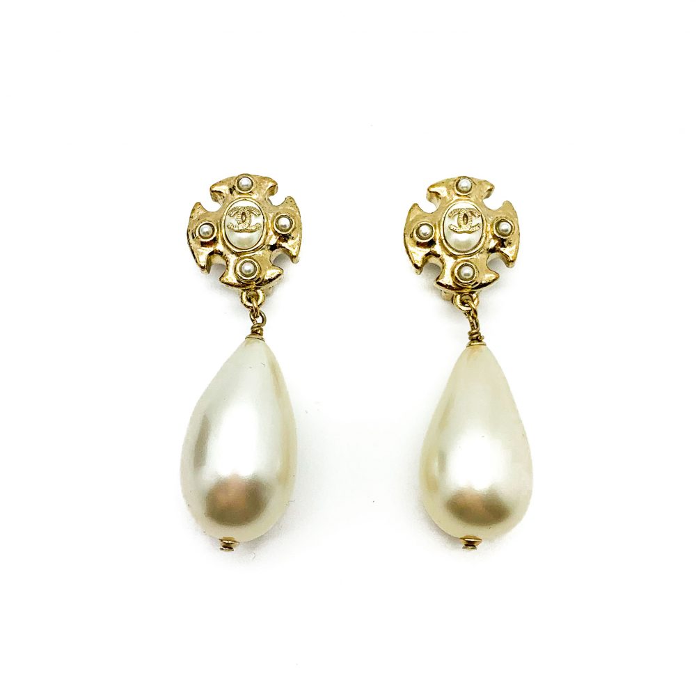 Vintage Chanel Pearl Logo Earrings
