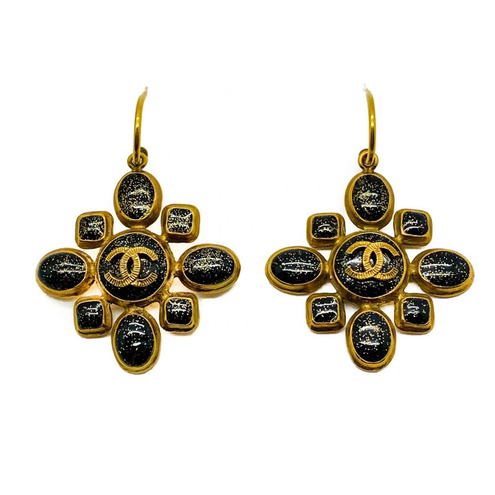 Vintage Chanel Gripoix CC Logo Earrings