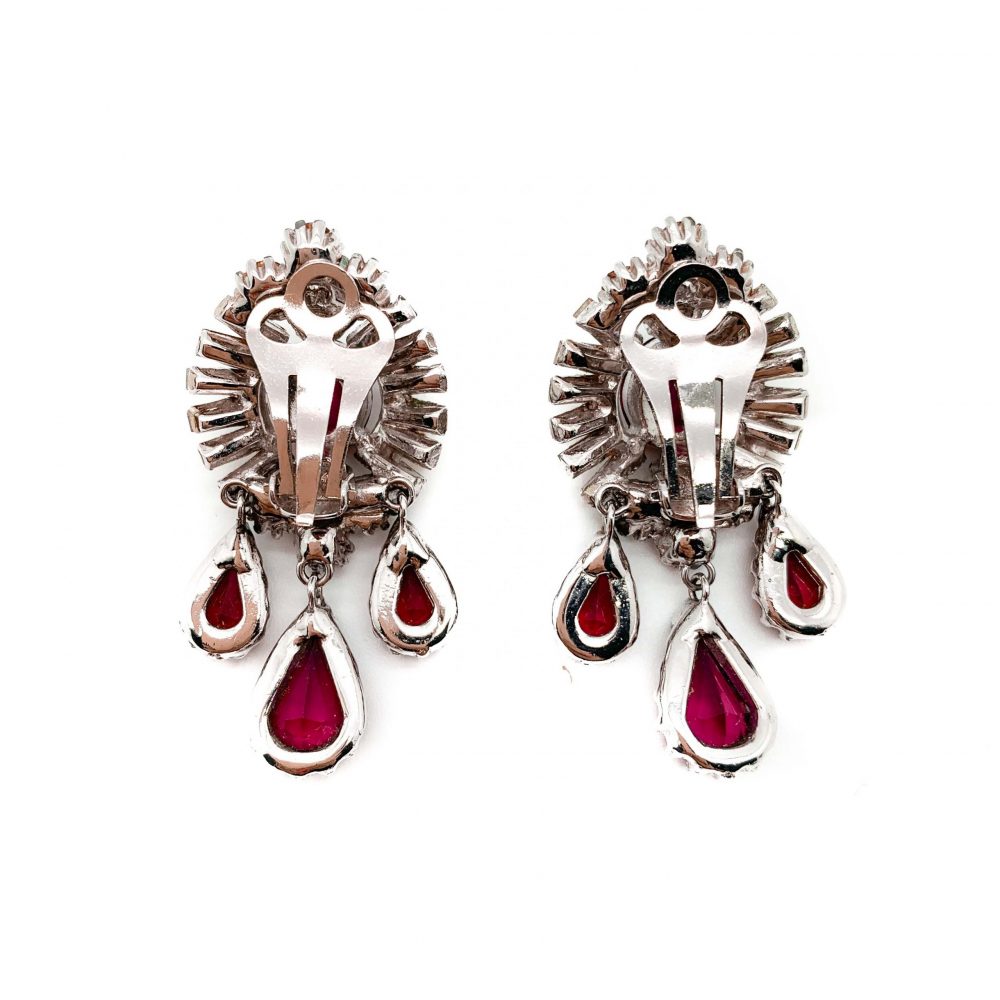 Vintage Ruby Crystal Drop Earrings 1950s