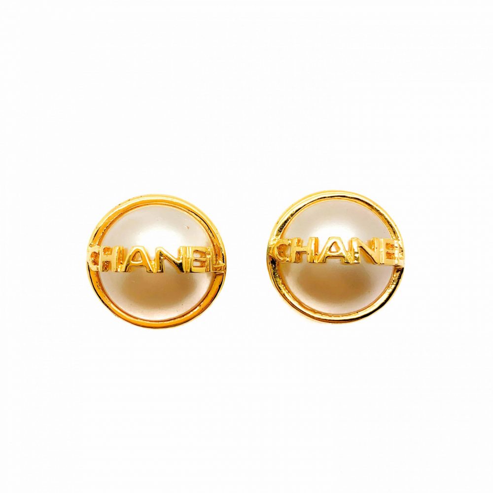 Vintage Chanel Pearl Logo Earrings