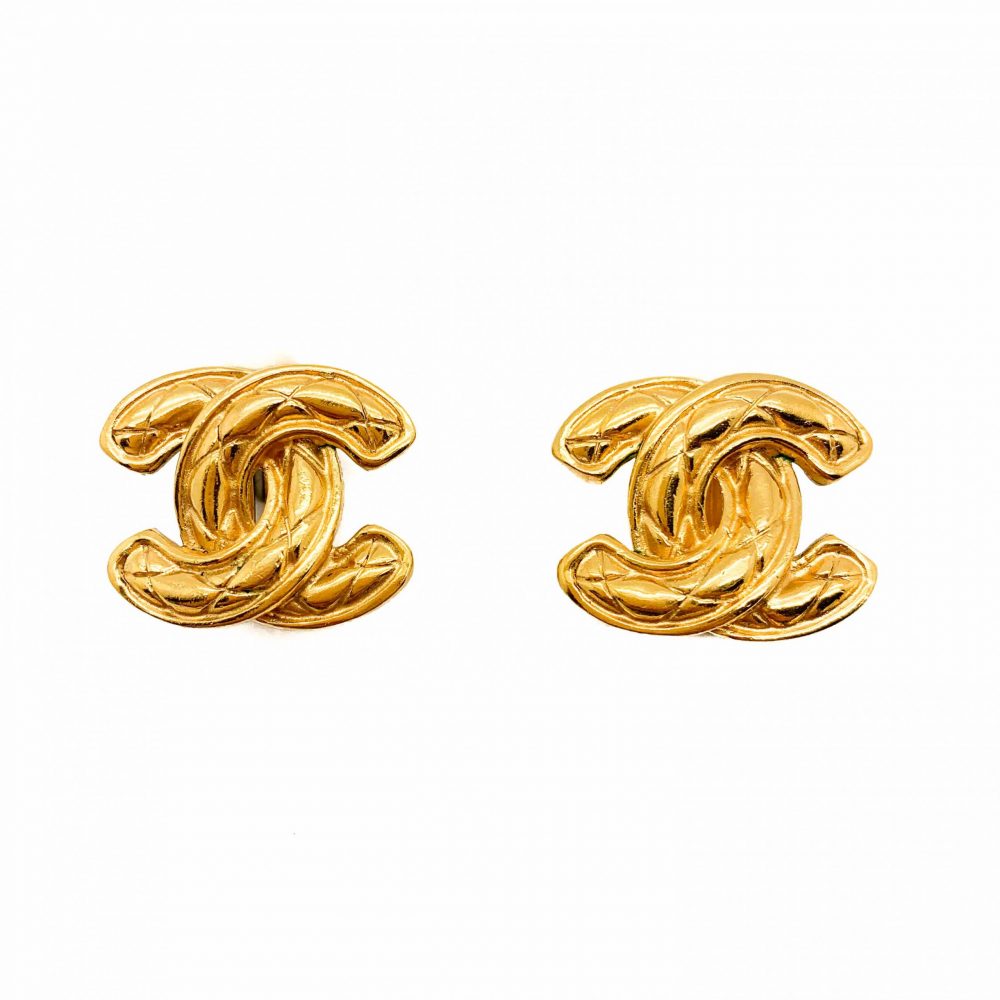 Vintage Chanel Logo Earrings Matelasse