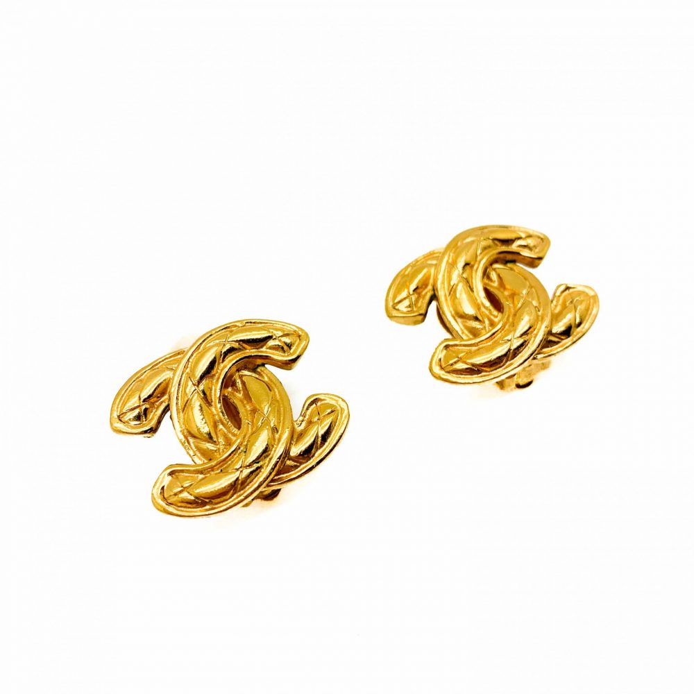 Vintage Chanel Logo Earrings Matelasse