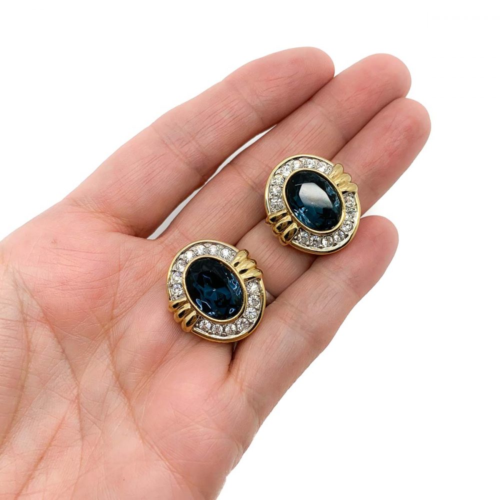 Vintage Blue & White Crystal Earrings
