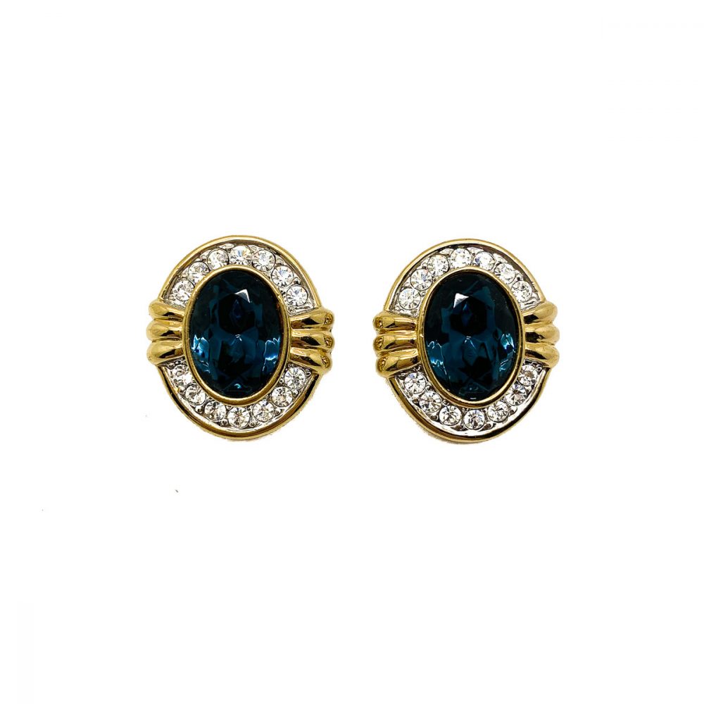 Vintage Blue & White Crystal Earrings