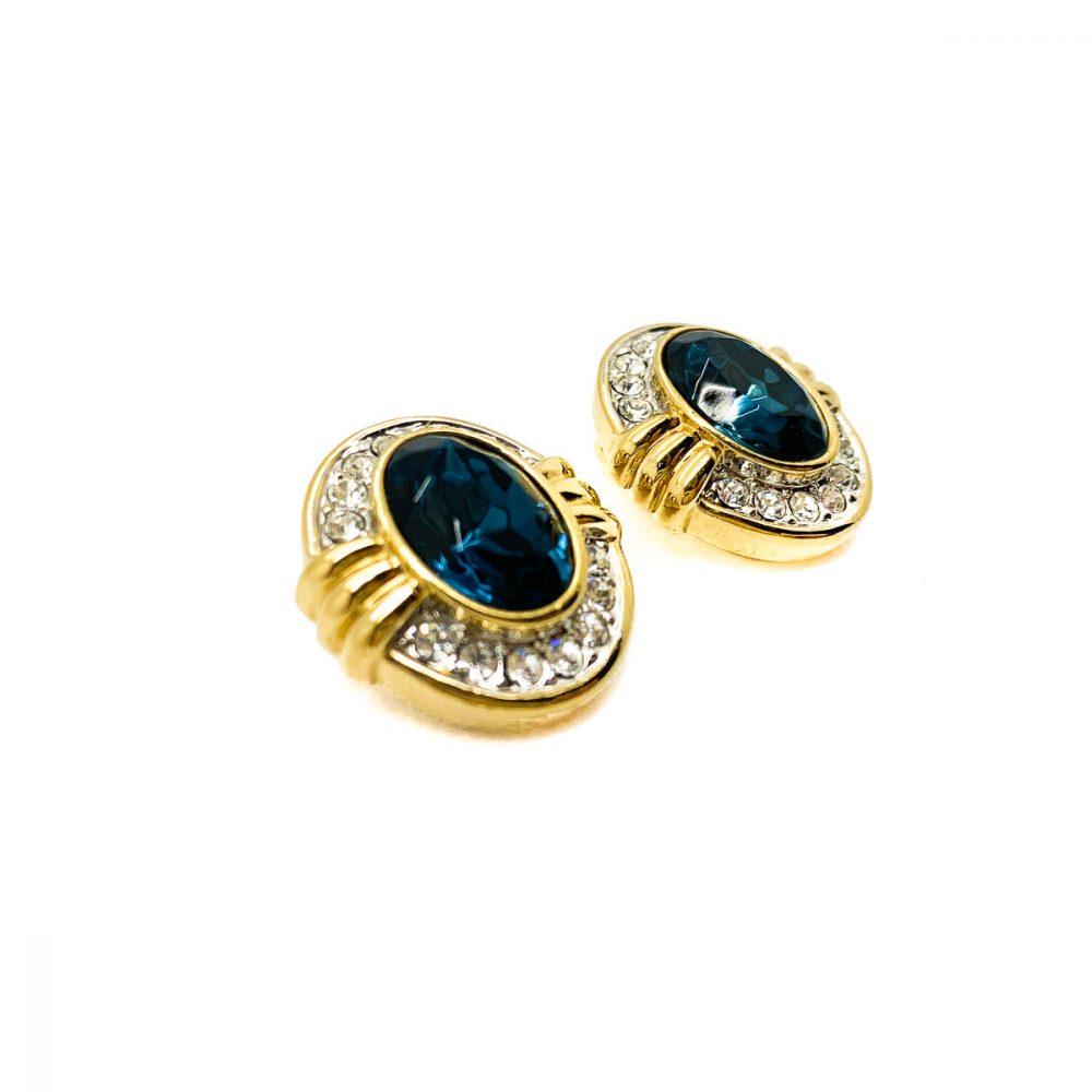 Vintage Blue & White Crystal Earrings