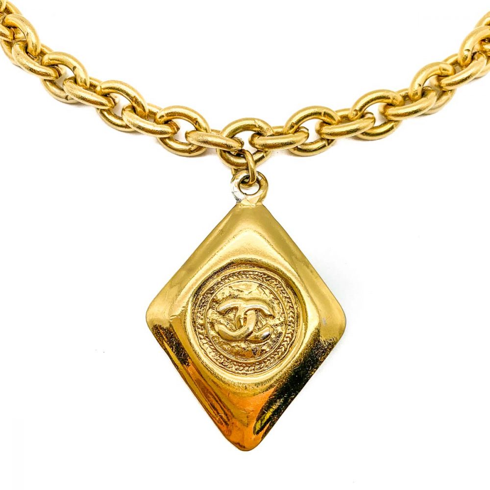 Vintage Chanel Gold CC Logo Necklace 1980s