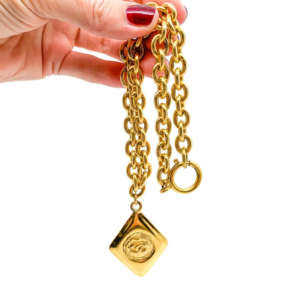 Vintage Chanel Gold CC Logo Necklace 1980s
