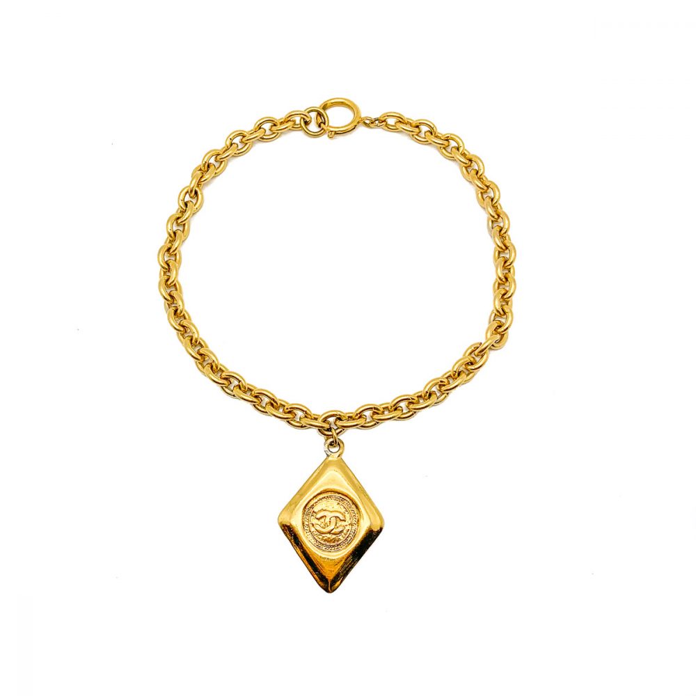 Vintage Chanel Gold CC Logo Necklace 1980s