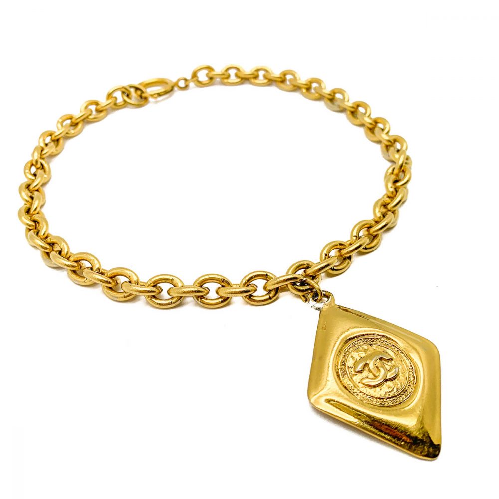Vintage Chanel Gold CC Logo Necklace 1980s