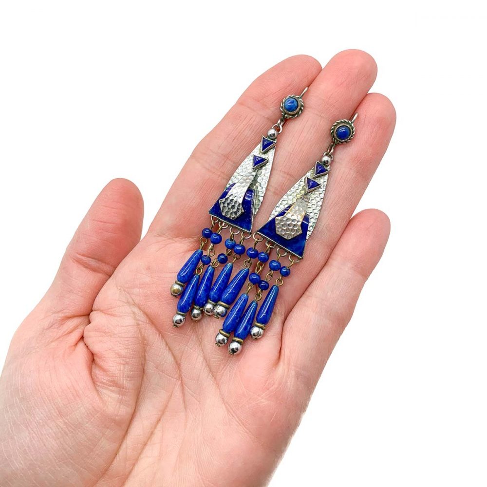 Vintage Art Deco Lapis Earrings