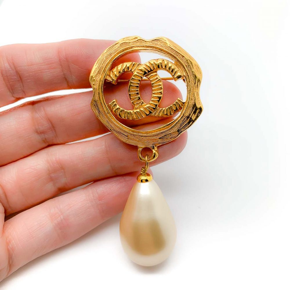 Vintage Chanel Pearl Logo Brooch