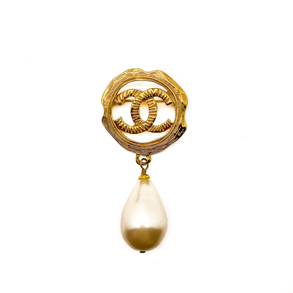 Vintage Chanel Pearl Logo Brooch