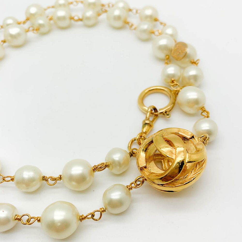 Vintage Chanel Pearl Logo Necklace