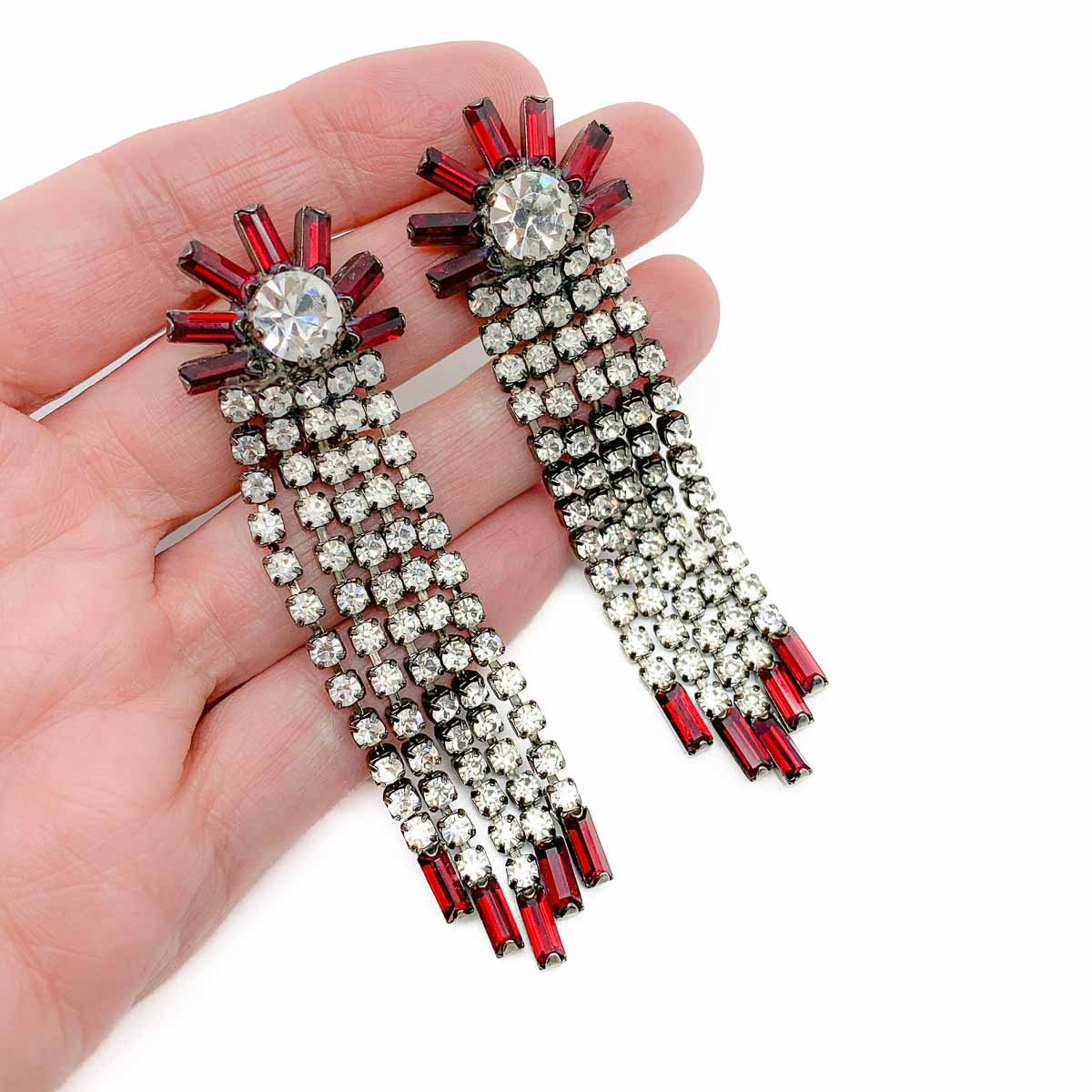 Vintage Red Crystal Cascade Earrings 551 Jennifer Gibson Vintage Jewellery (3) Vintage Red Crystal Cascade Earrings