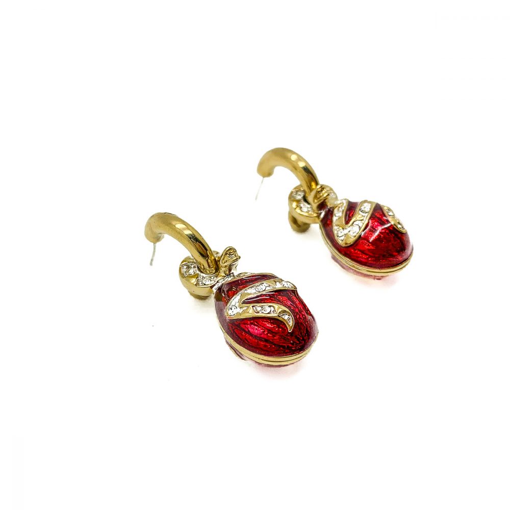 Vintage Red Enamel Snake Earrings