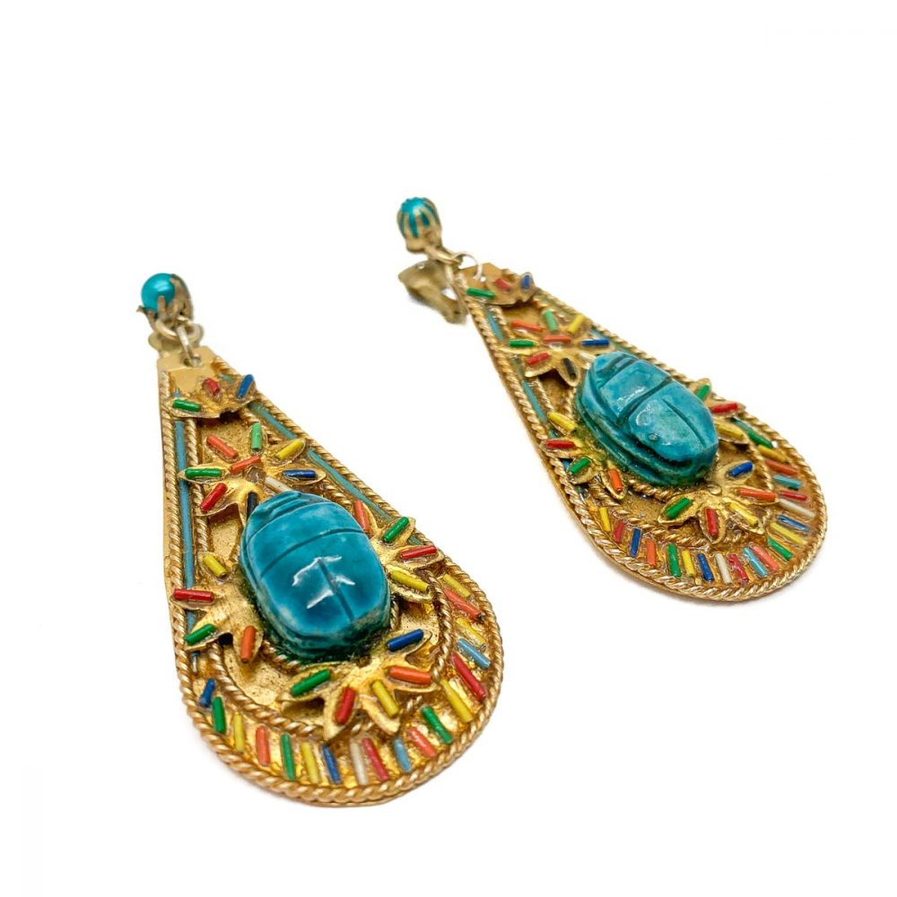 Vintage Egyptian Revival Scarab Earrings