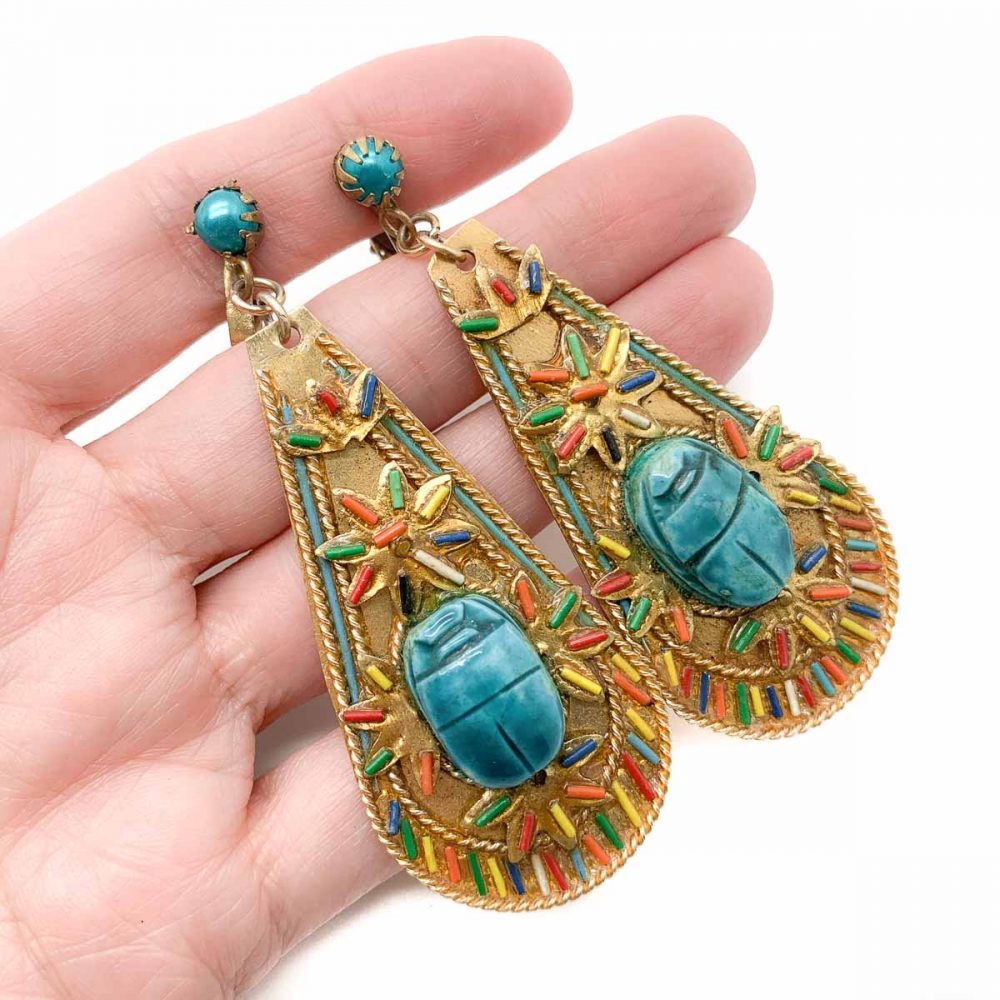 Vintage Egyptian Revival Scarab Earrings