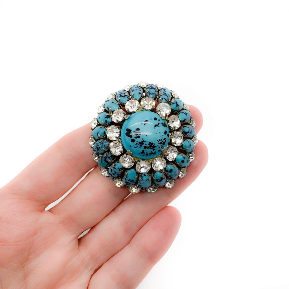 Vintage Turquoise Glass Brooch