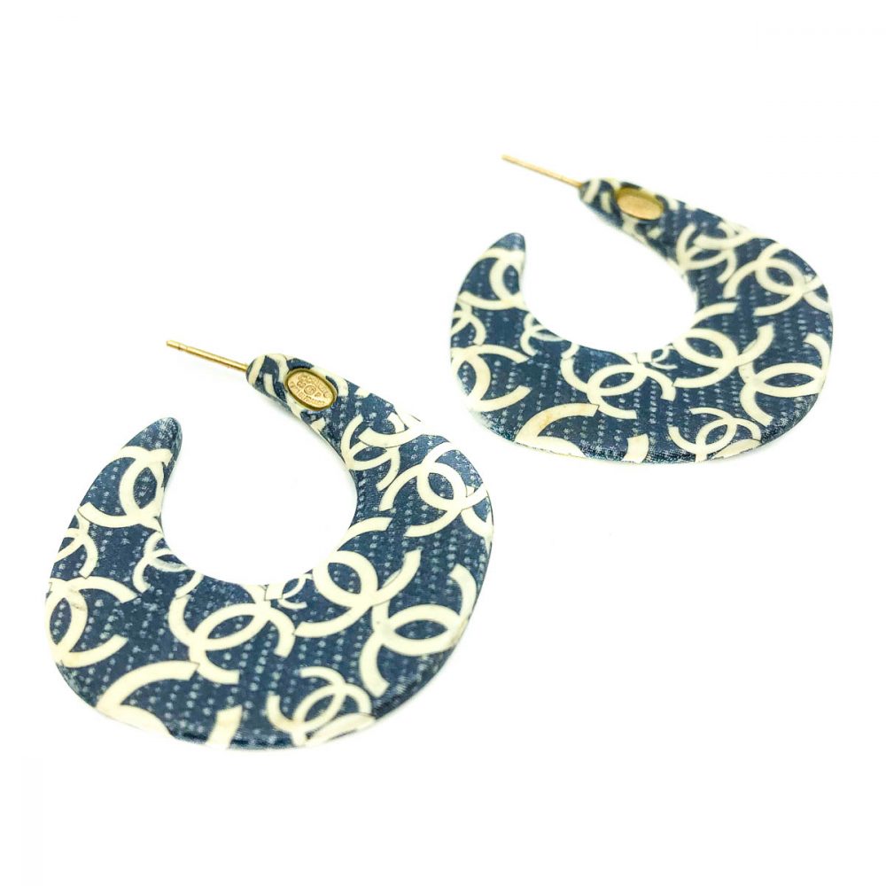 Vintage Chanel Denim Creole Earrings