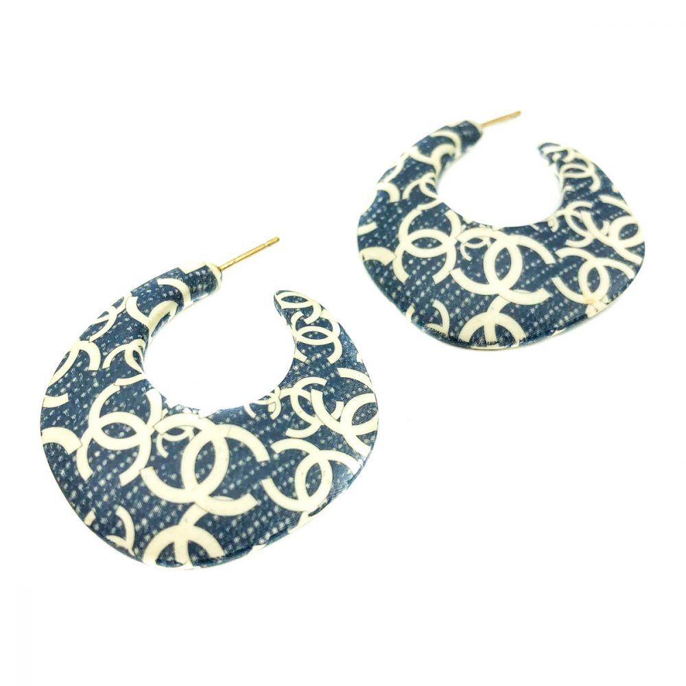 Vintage Chanel Denim Creole Earrings